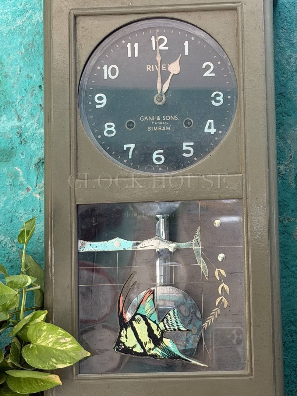 Vintage RIVE pendulum wall clock by Ganj & Sons, Madras, at Clock House