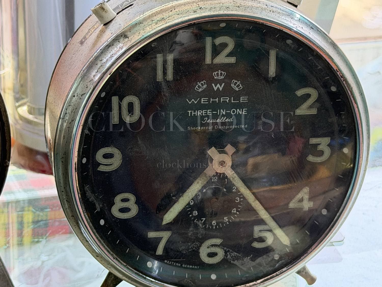 Vintage Wehrle Three-in-One jewelled alarm clock from West Germany at Clock House